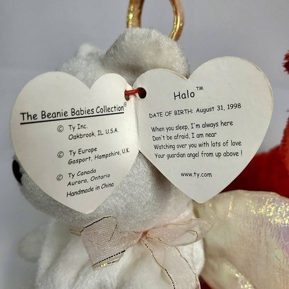 TY Beanie Babies Halo Angel Bear 1998 and Sizzle Red Bear 2001 - Picture 9 of 12